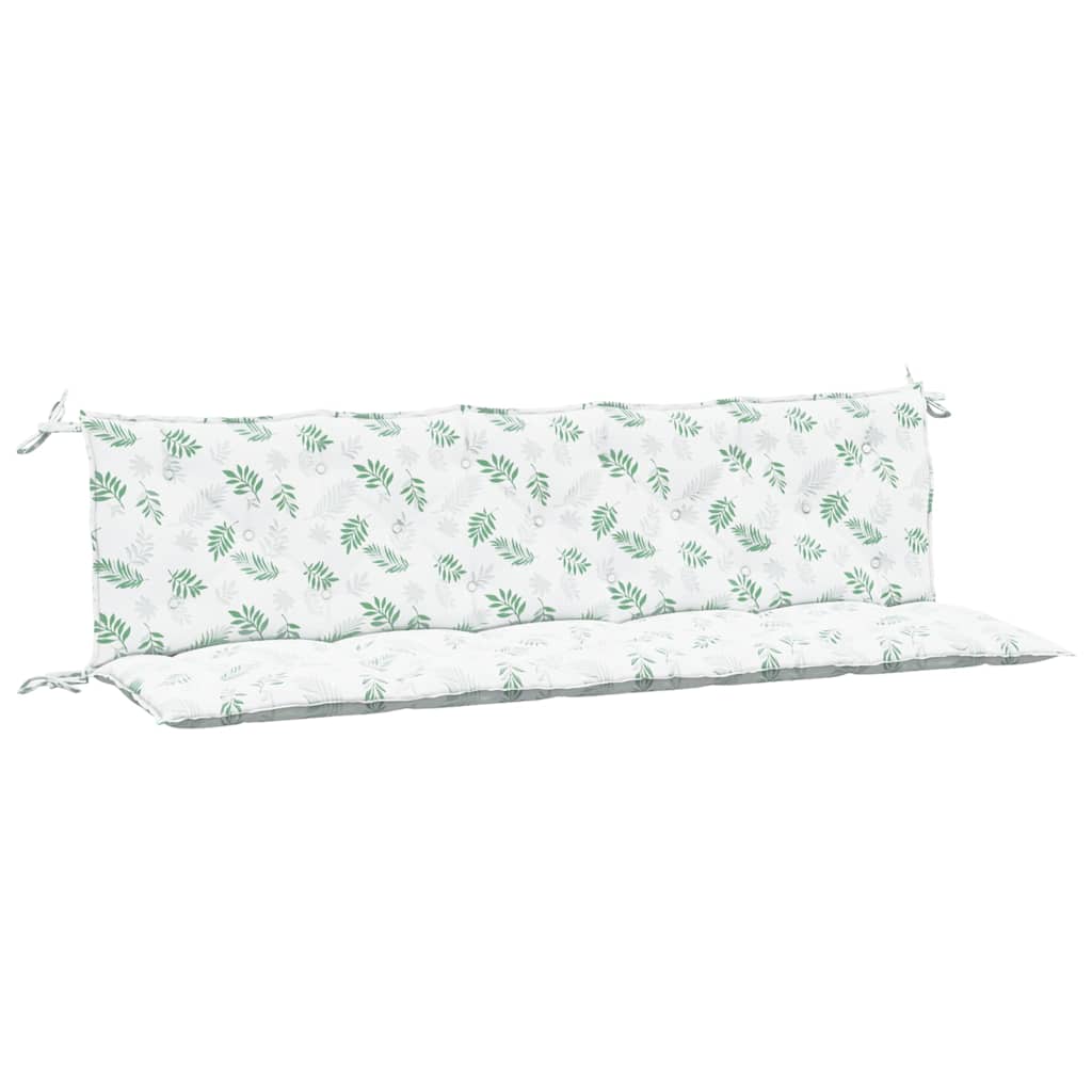 Two-piece garden bench cushions with green leaf pattern on white Oxford fabric