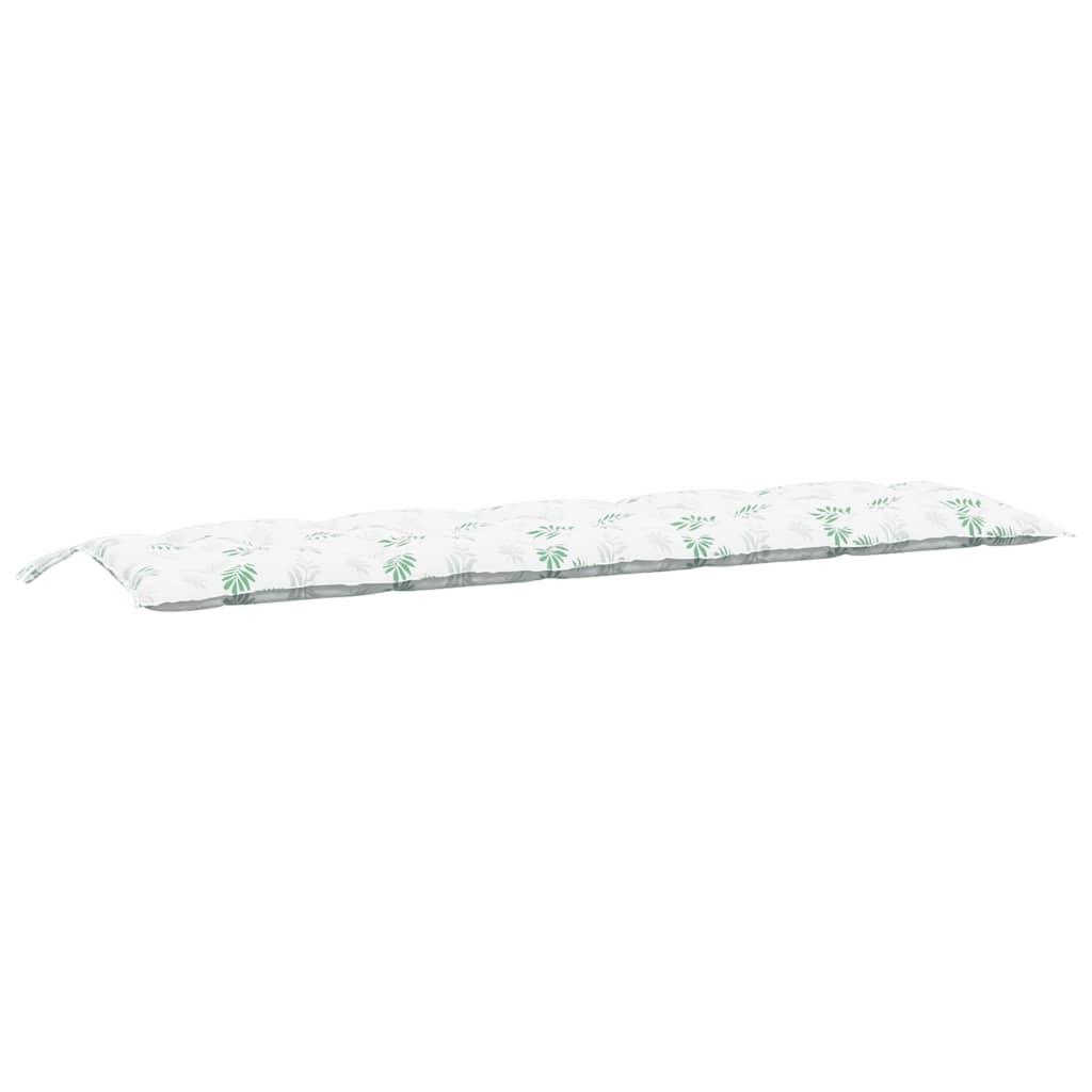 Two-piece garden bench cushions with green leaf pattern on white Oxford fabric.
