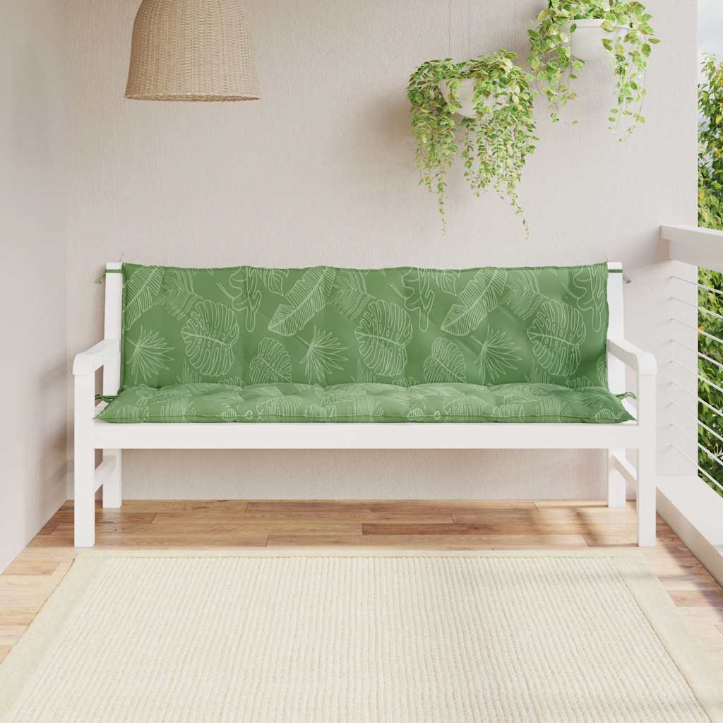 Two-piece garden bench cushions with a leaf pattern in durable Oxford fabric.