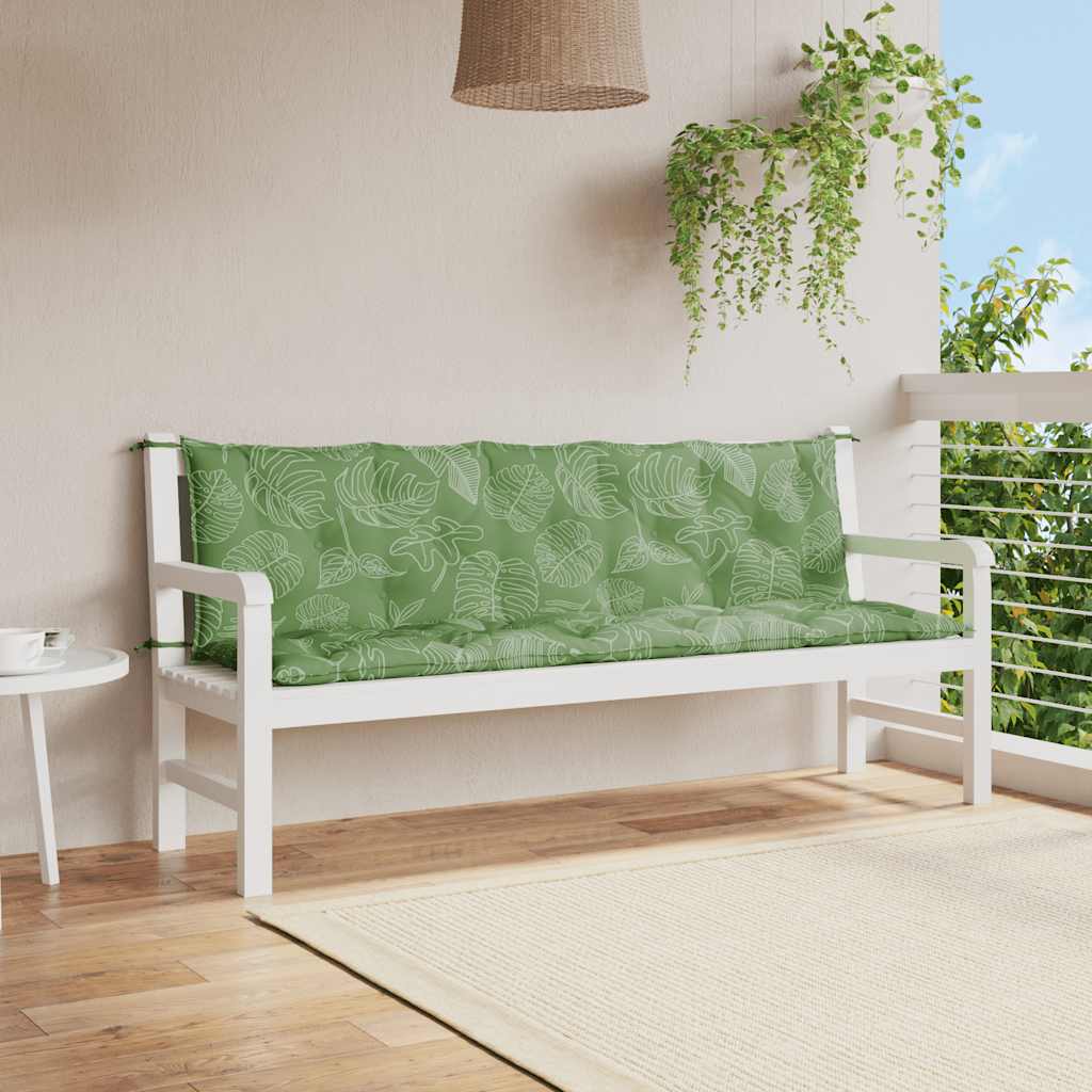 Two-piece garden bench cushions with a leaf pattern in durable Oxford fabric.