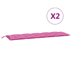 Two pink Oxford fabric garden bench cushions with tufted design and ties, sold as a 2-pack.