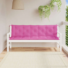 Two pink Oxford fabric cushions for garden bench with ties and tufted design