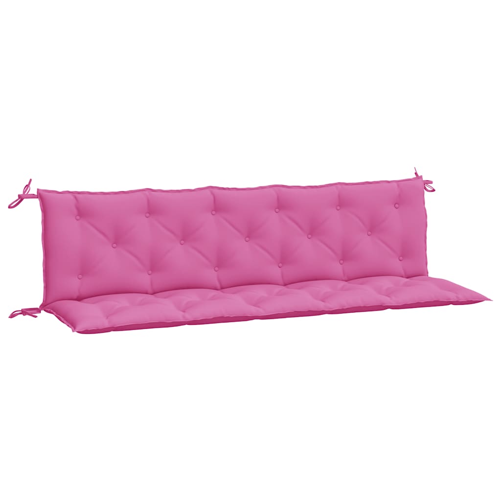 Two-pack of pink Oxford fabric garden bench cushions with tufted design and ties