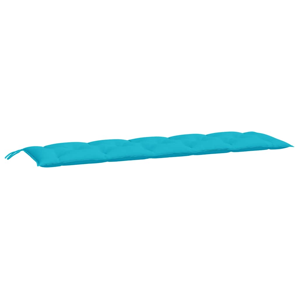 Turquoise garden bench cushions in durable Oxford fabric with non-slip ties and breathable filling.