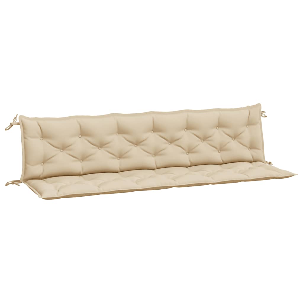 Beige garden bench cushions made of durable Oxford fabric with non-slip ropes.