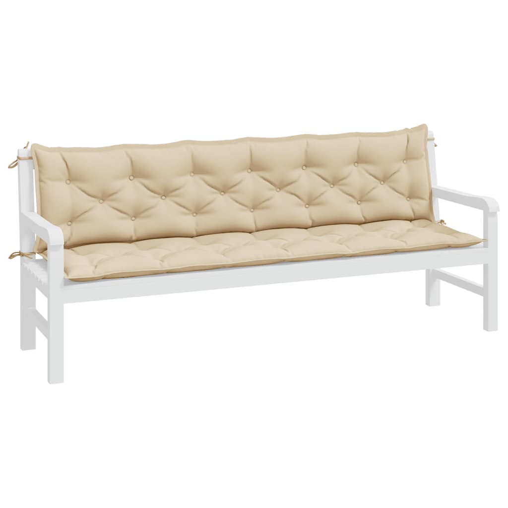Beige garden bench cushion made of water-resistant Oxford fabric with non-slip ropes.