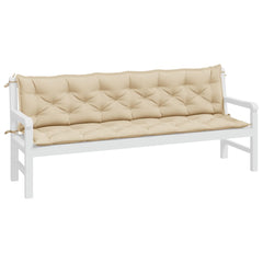 Beige garden bench cushion made of water-resistant Oxford fabric with non-slip ropes.
