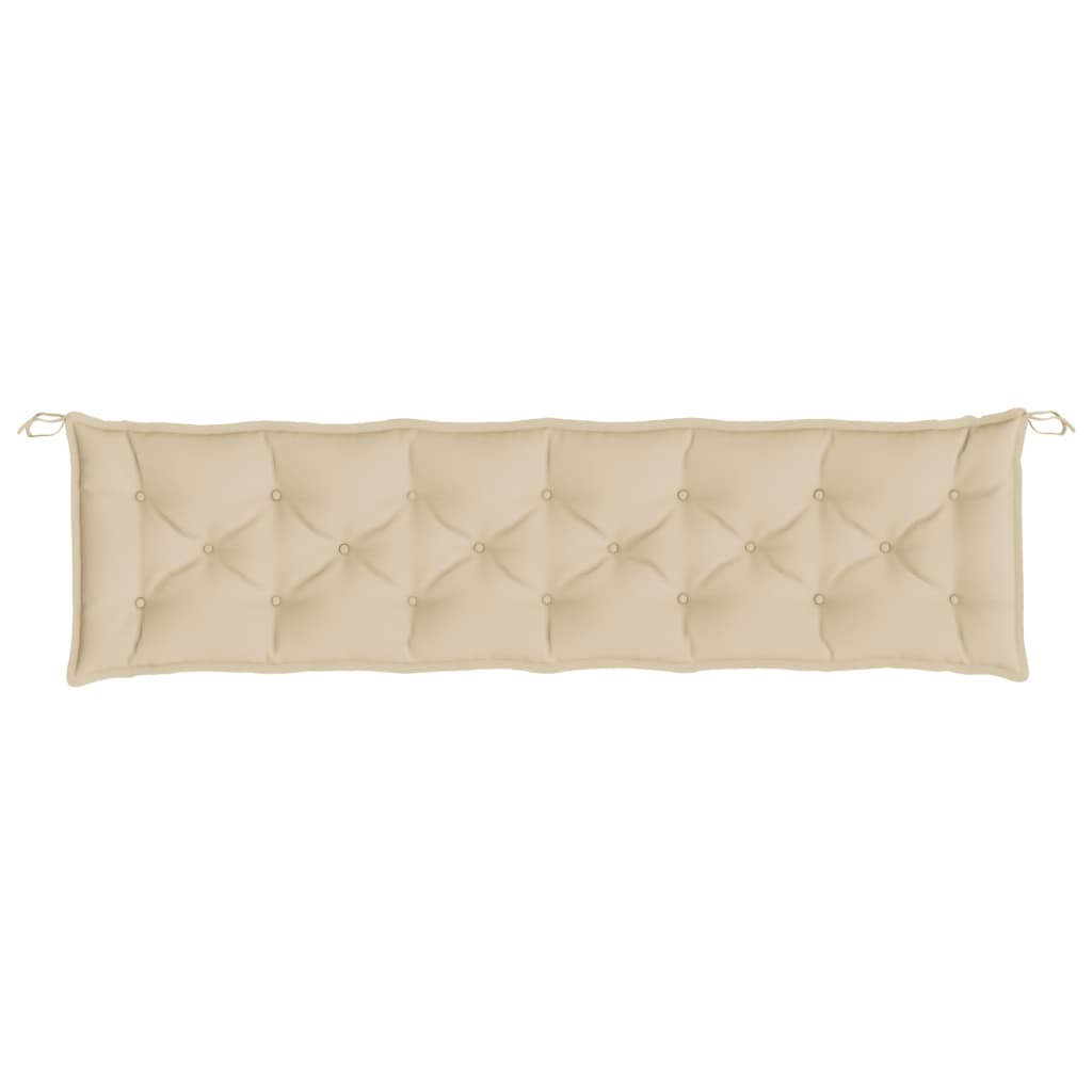 Beige garden bench cushions made of durable Oxford fabric with soft filling and non-slip ropes.