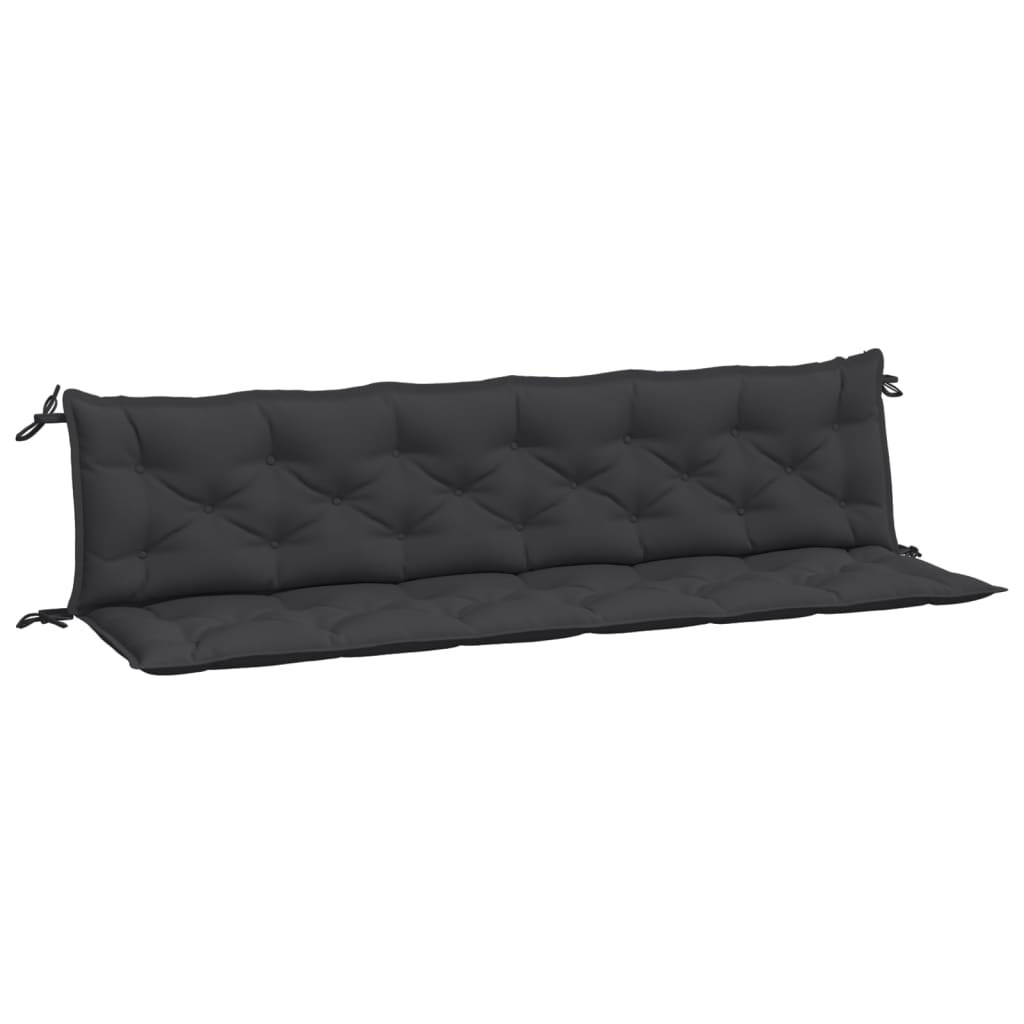 Black outdoor garden bench cushions in a 2-piece set made from durable Oxford fabric.