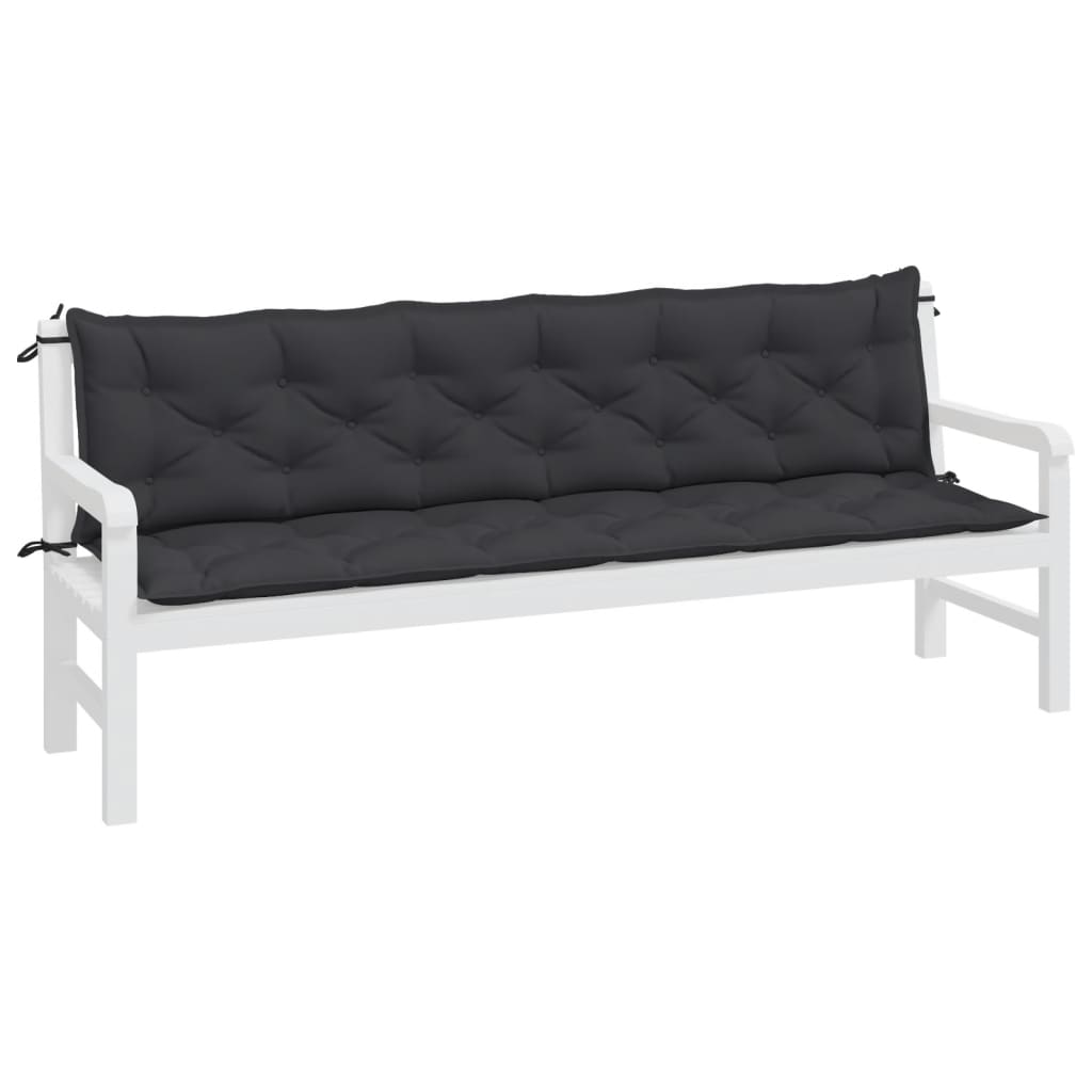 Black outdoor garden bench cushions in a 2-piece set made of durable Oxford fabric.