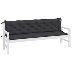 Black outdoor garden bench cushions in a 2-piece set made of durable Oxford fabric.