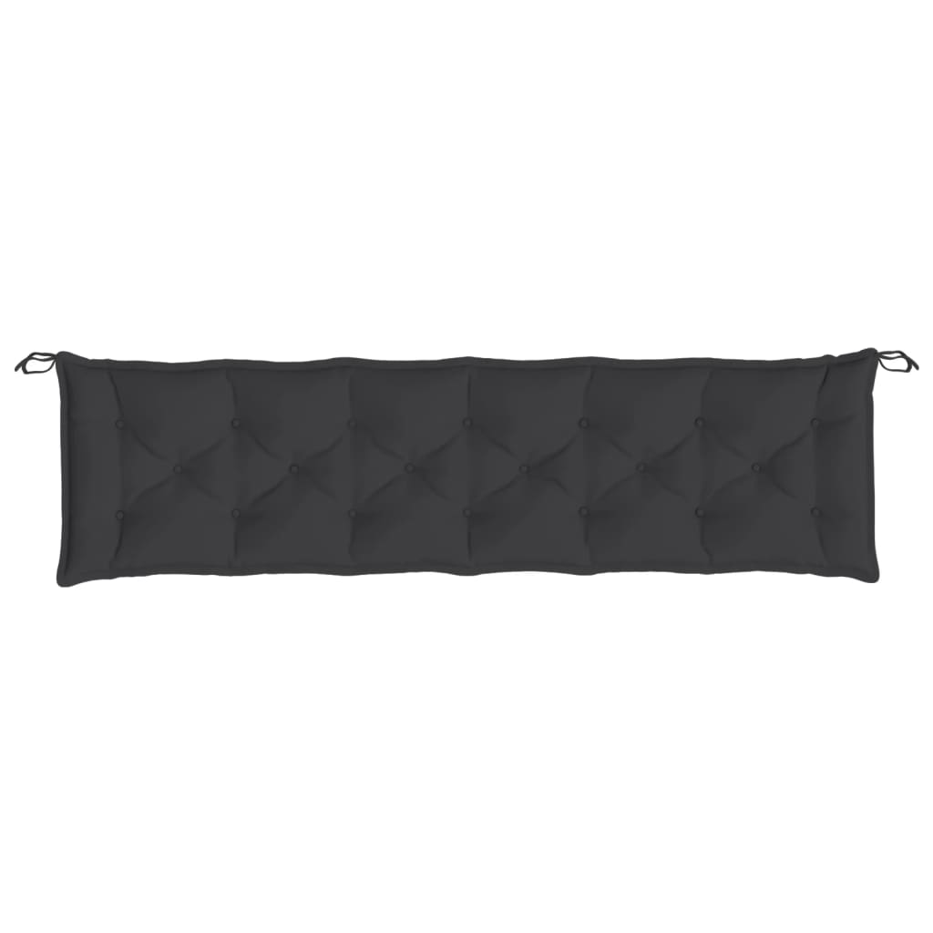 Black outdoor garden bench cushions in a 2-piece set made of durable Oxford fabric.
