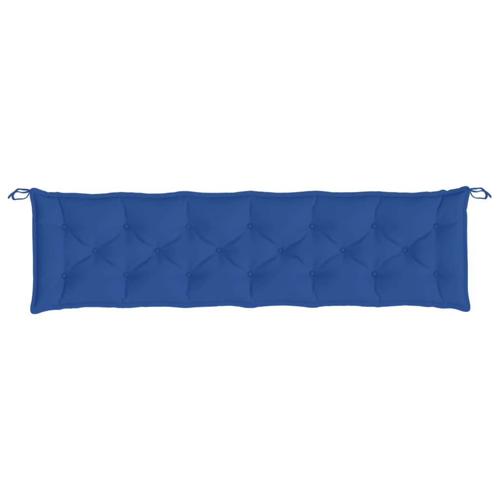 Two blue Oxford fabric garden bench cushions with tufted design and tie-down ropes, 78.7x19.7x2.8 inches.
