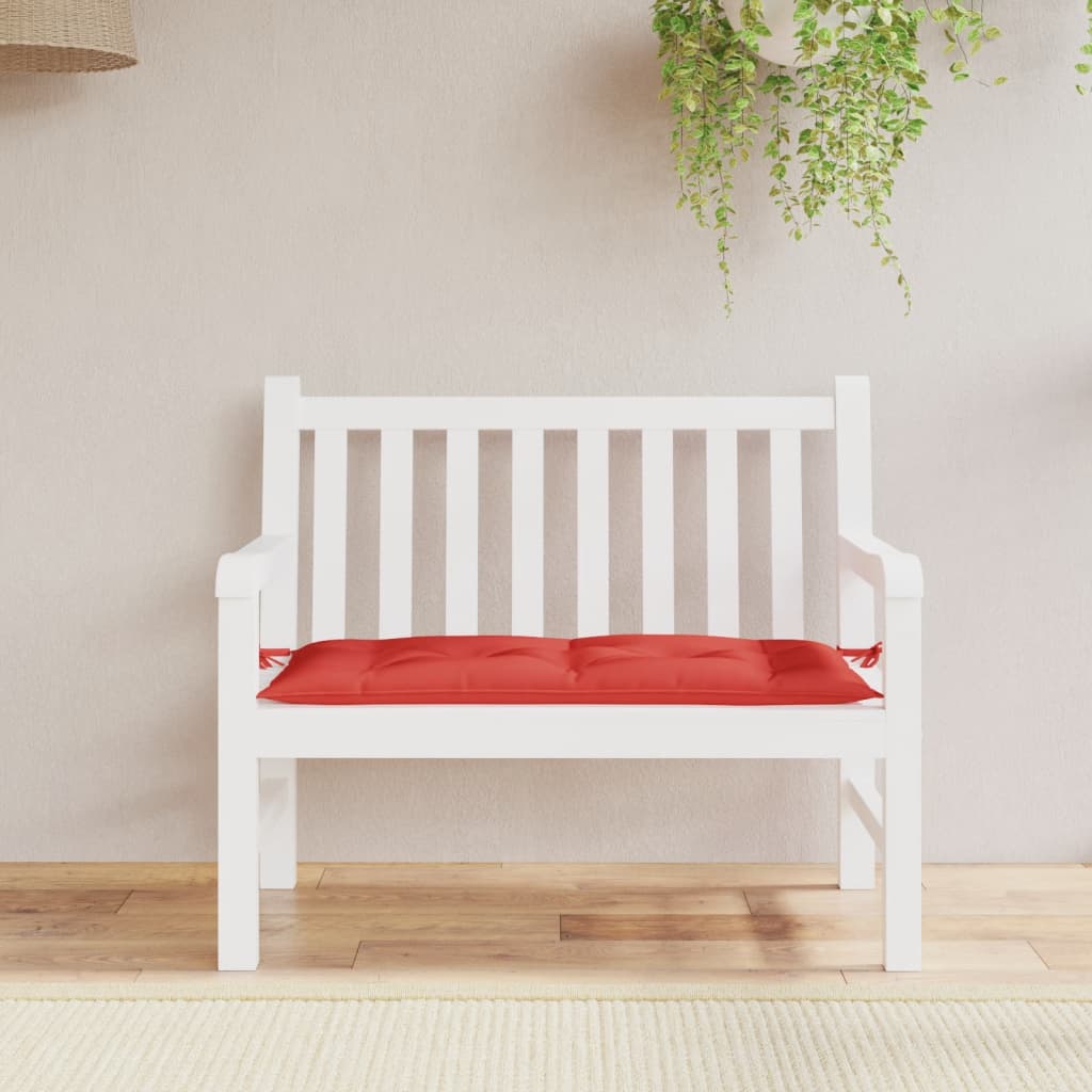Red Oxford fabric garden bench cushion with ties, 43.3x19.7x2.8 inches, breathable and water-resistant.