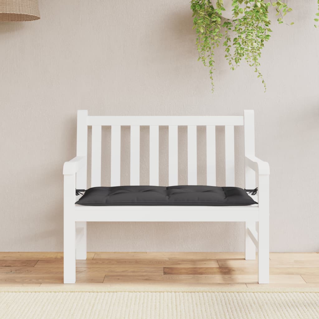 Black outdoor garden bench cushion made of water-resistant Oxford fabric, 43.3" x 19.7".