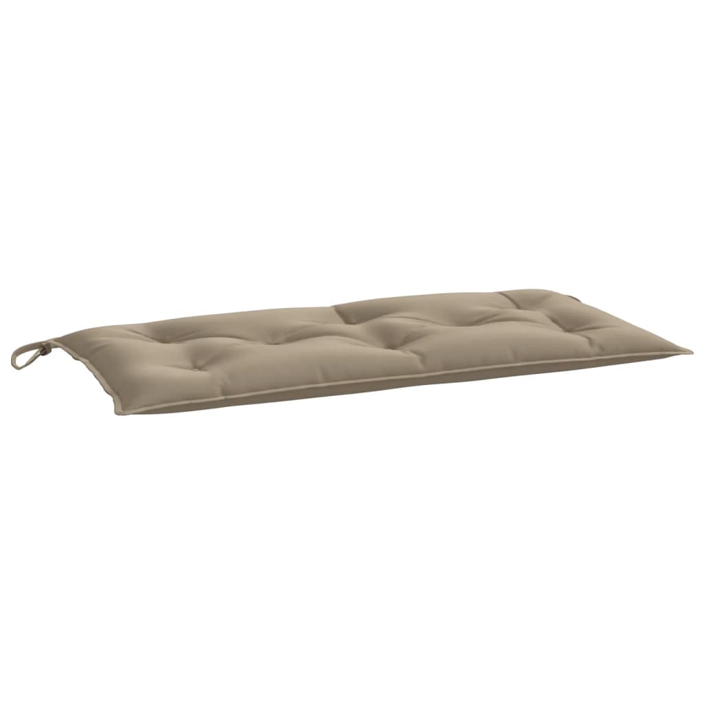 Taupe garden bench cushion made of water-resistant Oxford fabric with non-slip ropes.