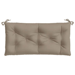 Taupe garden bench cushion with water-resistant Oxford fabric and non-slip ropes for secure attachment.