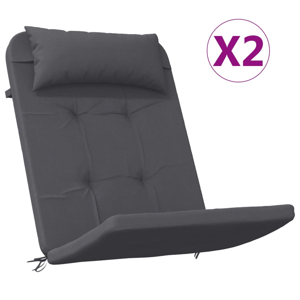 Two anthracite cushions made of durable Oxford fabric for Adirondack chairs.