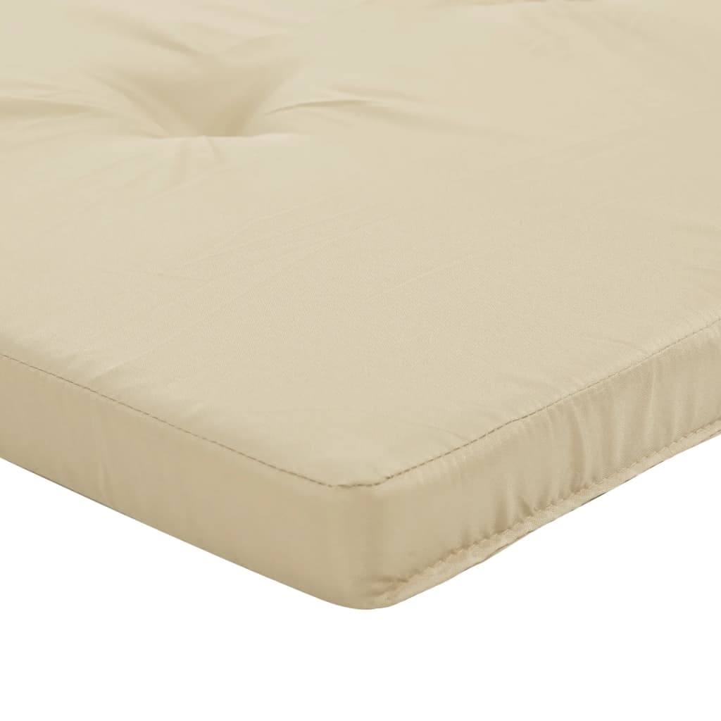 Beige outdoor cushions for Adirondack chairs made of water-resistant Oxford fabric.