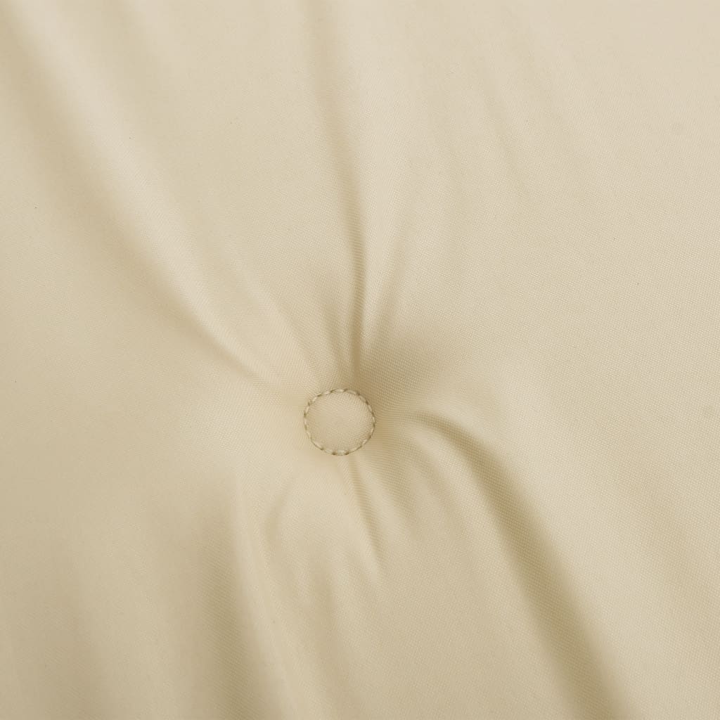 Beige outdoor cushions for Adirondack chairs made of water-resistant Oxford fabric.