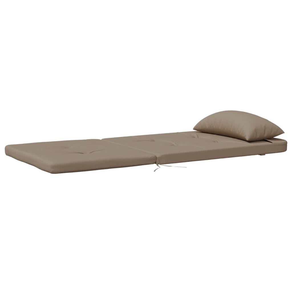 Two taupe Oxford fabric cushions for Adirondack chairs with non-slip straps.