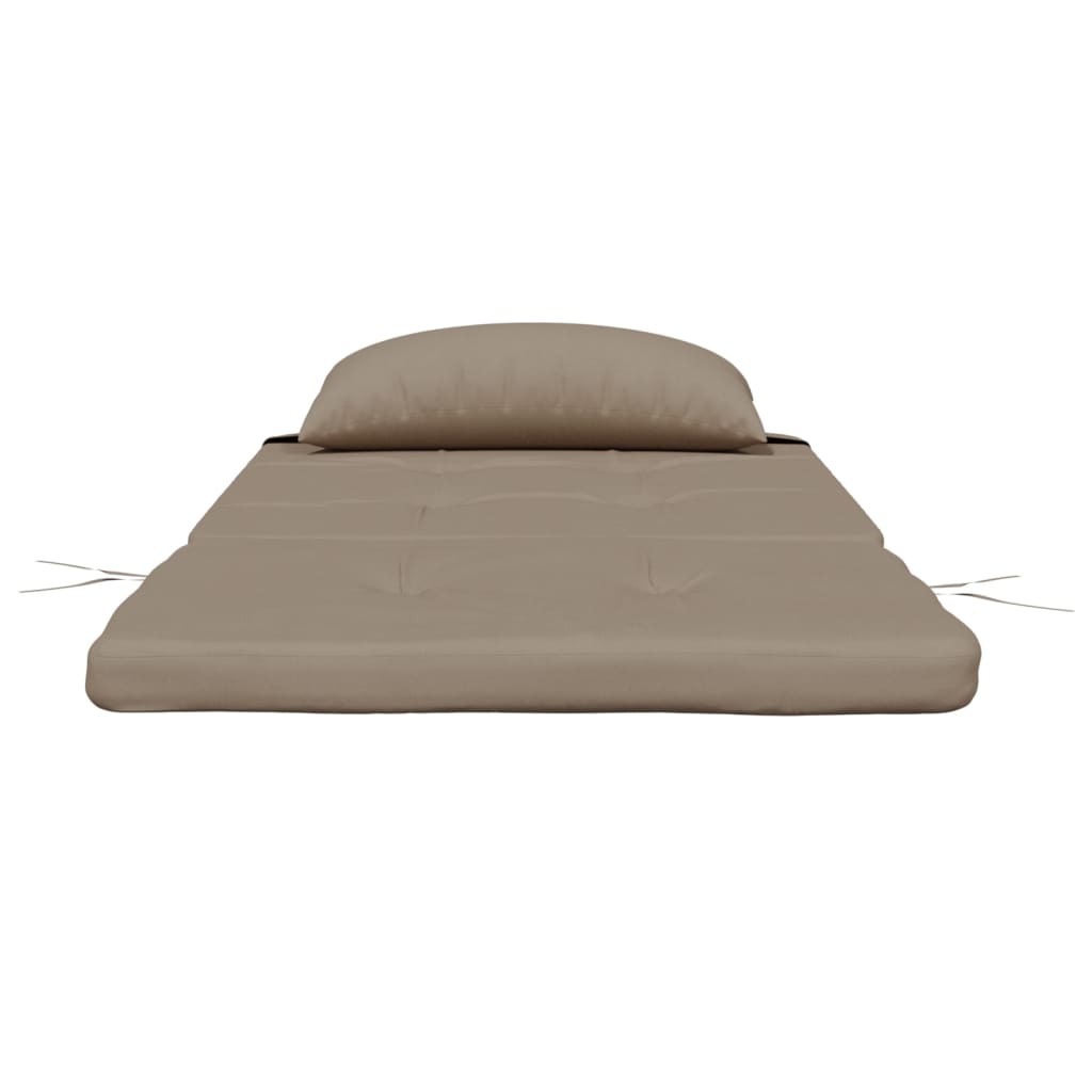 Two taupe Oxford fabric cushions for Adirondack chairs, featuring non-slip ropes and straps.