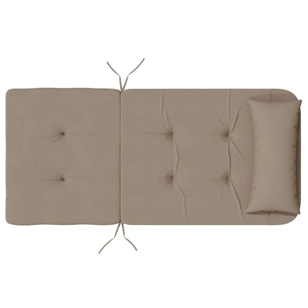 Two taupe Oxford fabric cushions for Adirondack chairs with ties and foam filling.