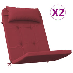 Two wine red cushions for Adirondack chairs made of water-resistant Oxford fabric.