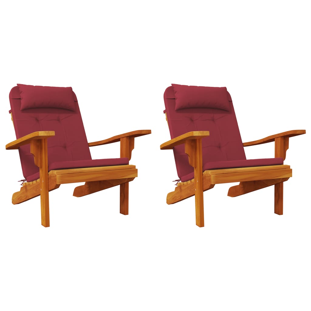 Wine red Adirondack chair cushions in durable Oxford fabric with soft foam filling.