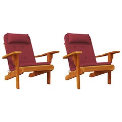 Wine red Adirondack chair cushions in durable Oxford fabric with soft foam filling.