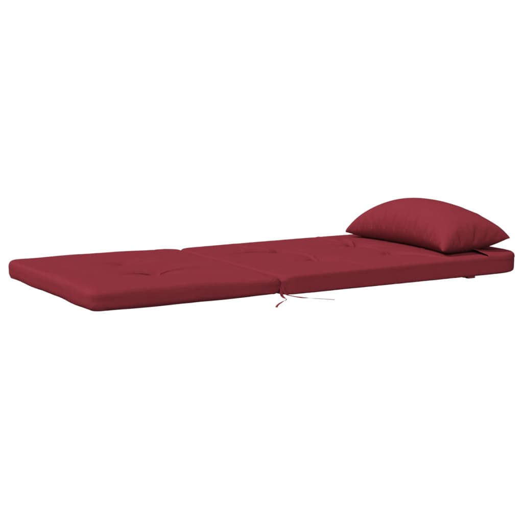 Two wine red cushions for Adirondack chairs made of water-resistant Oxford fabric.