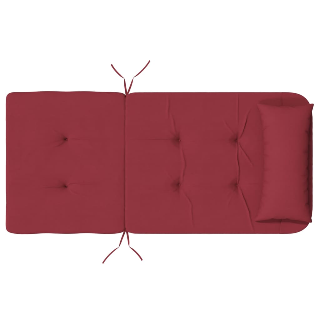 Wine red outdoor cushions for Adirondack chairs made of water-resistant Oxford fabric.