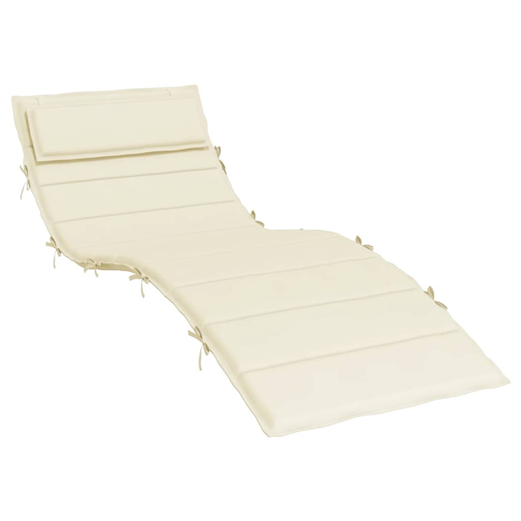 Cream Oxford fabric sun lounger cushion with foam padding and tie straps, 70.9x23.6x1.6 inches.