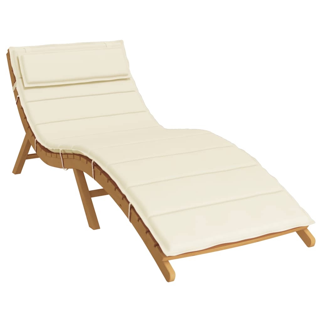 Cream Oxford fabric sun lounger cushion with foam padding and non-slip straps, 70.9x23.6x1.6 inches.