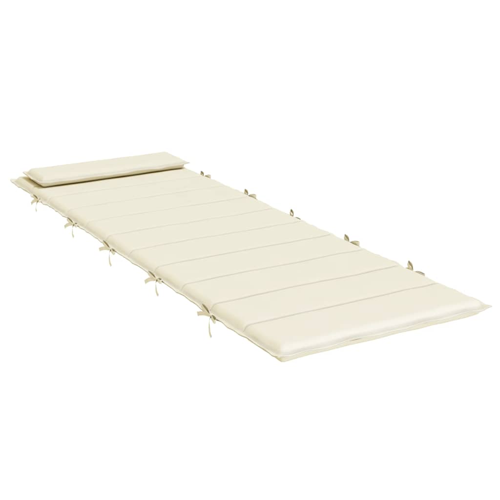 Cream Oxford fabric sun lounger cushion with non-slip straps, 70.9x23.6x1.6 inches.