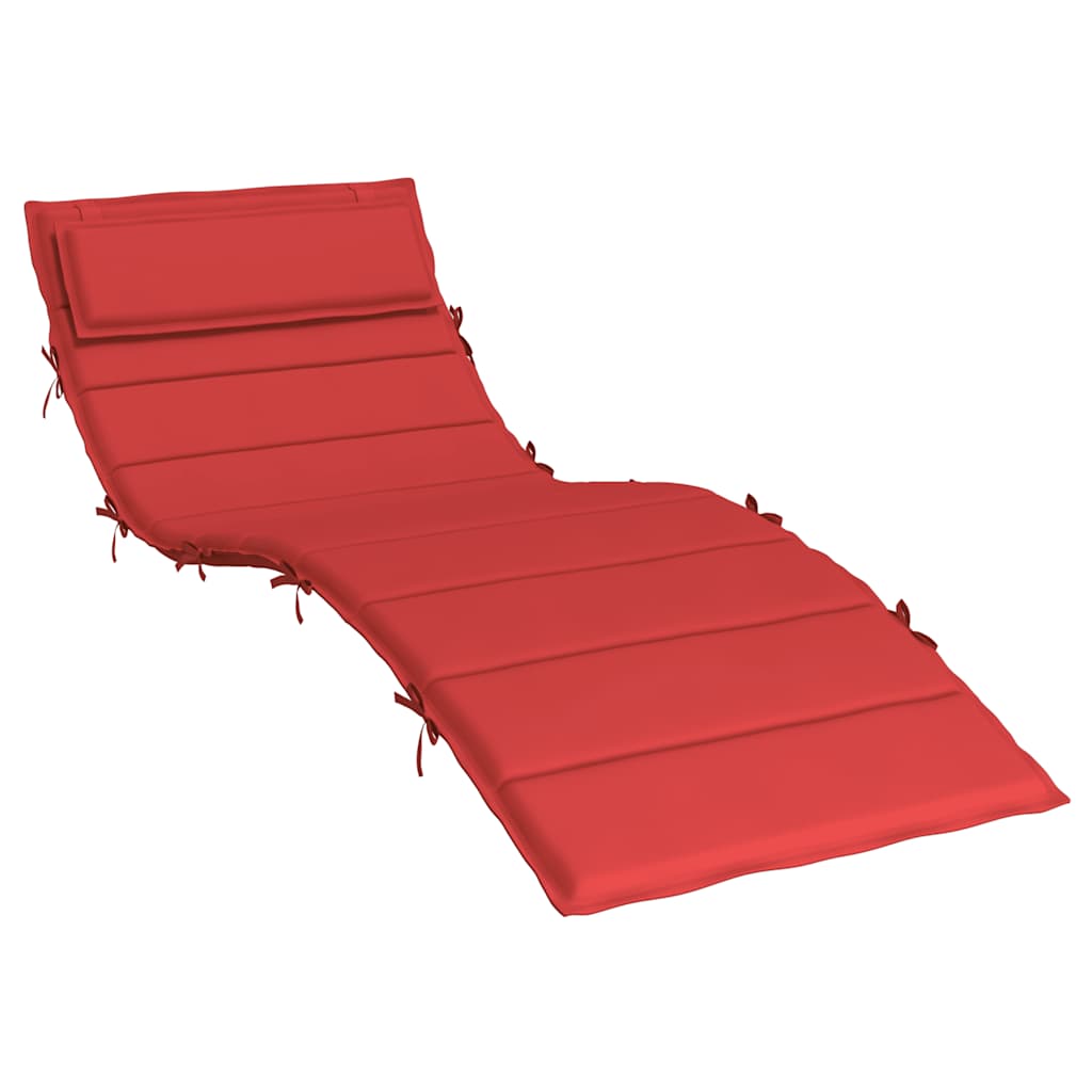 Red Oxford fabric sun lounger cushion with elastic straps, 70.9 inches long and water-resistant.
