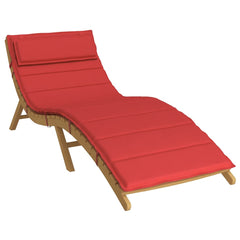 Red Oxford fabric sun lounger cushion with elastic straps, measuring 70.9 inches long.