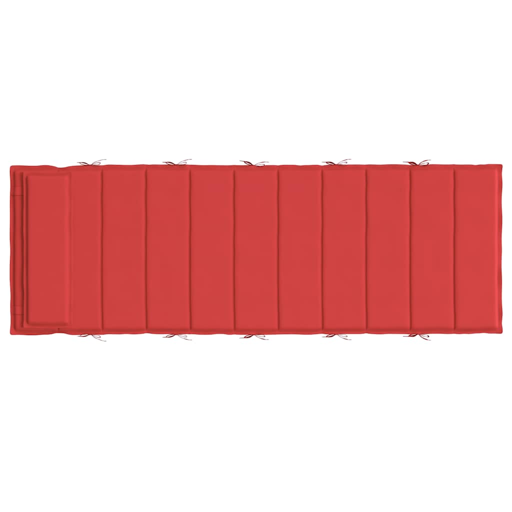 Red Oxford fabric sun lounger cushion with elastic straps, measuring 70.9 inches long.