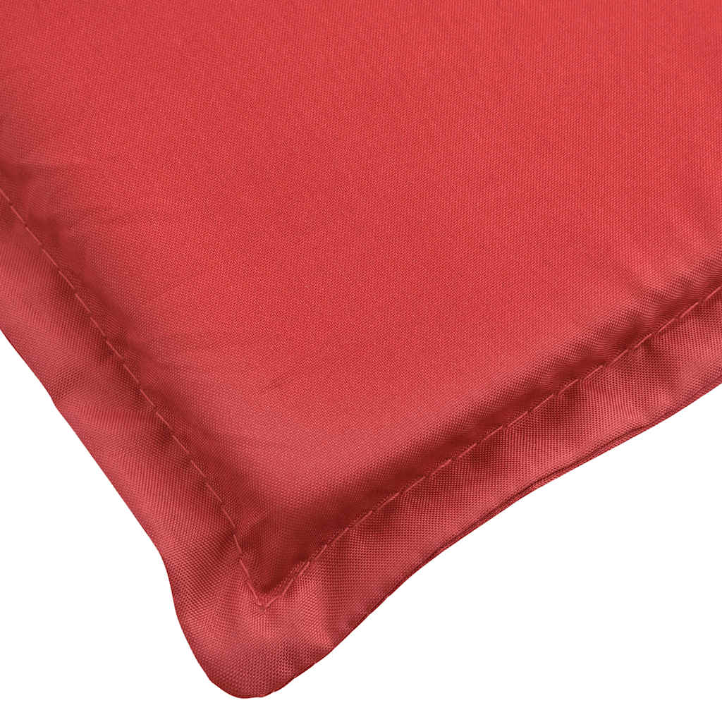 Red Oxford fabric sun lounger cushion with elastic straps, 70.9 inches long, for outdoor use.