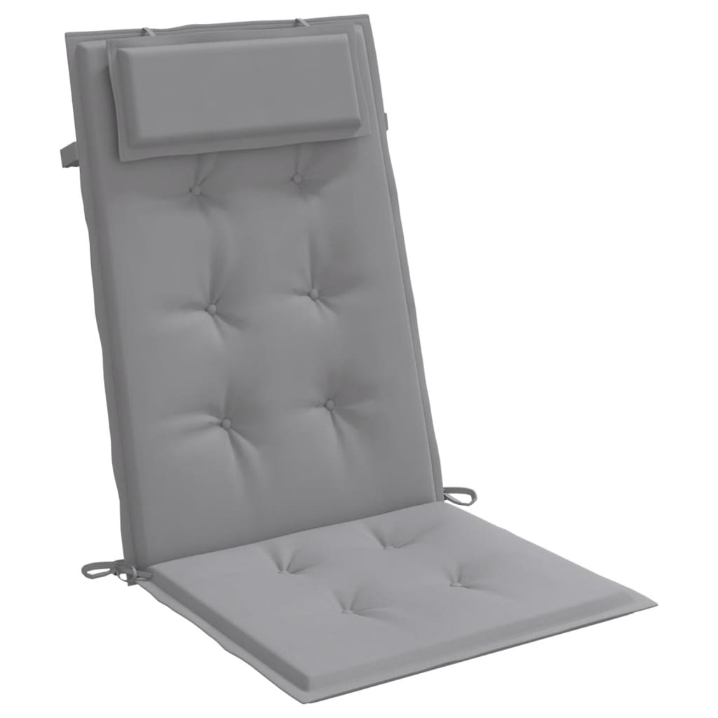 Gray highback chair cushions with tufted Oxford fabric, headrest, and ties, 6-pack.