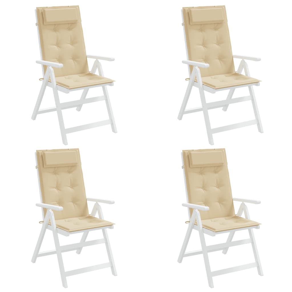 Four beige Oxford fabric highback chair cushions with tufted seats and headrests.