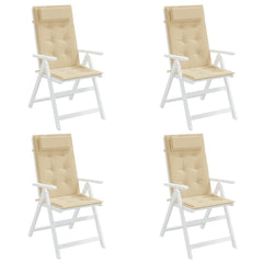Four beige Oxford fabric highback chair cushions with tufted seats and headrests.