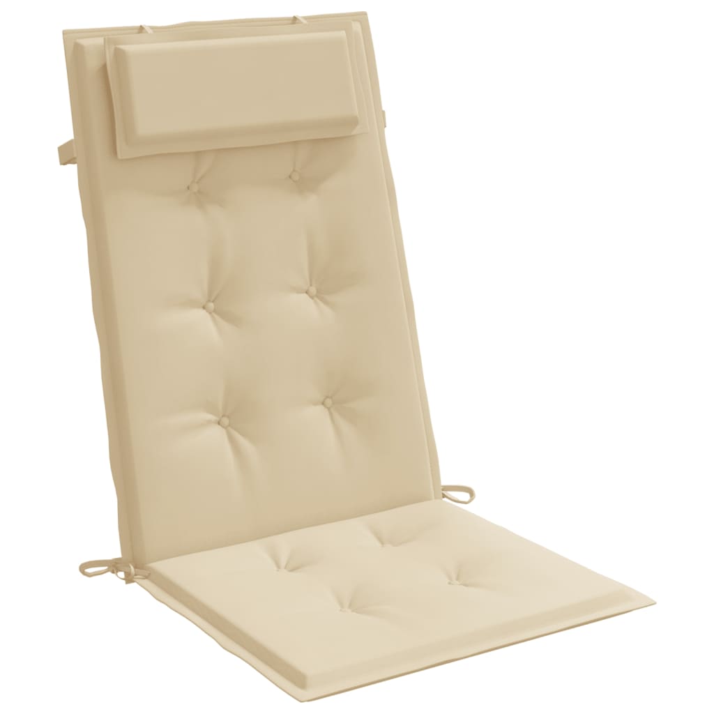 A single beige high-back chair cushion with tufted details and ties.