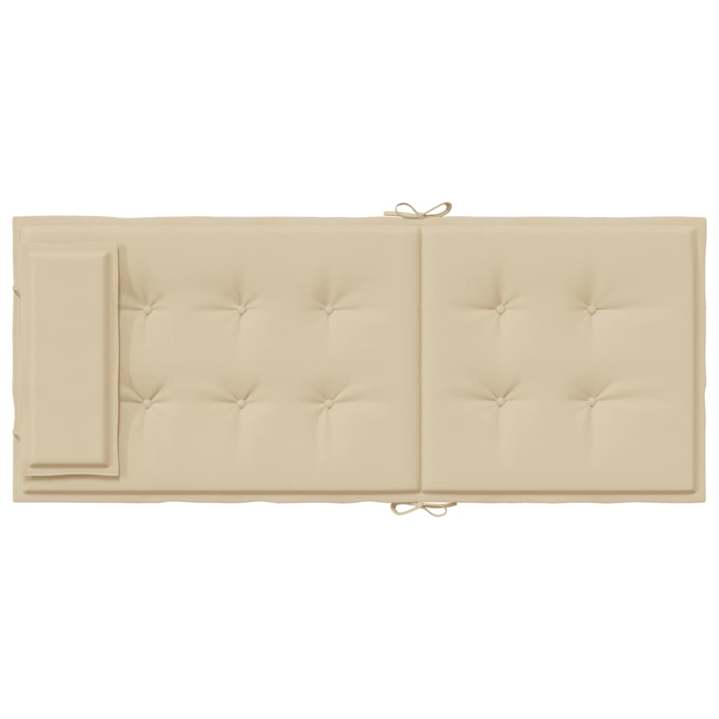 Four beige Oxford fabric highback chair cushions with ties and elastic straps.
