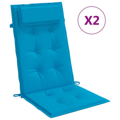 Two light blue highback chair cushions with headrests and tufted Oxford fabric, sold as a pack.