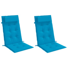 Two light blue highback chair cushions with tufted Oxford fabric and headrests.