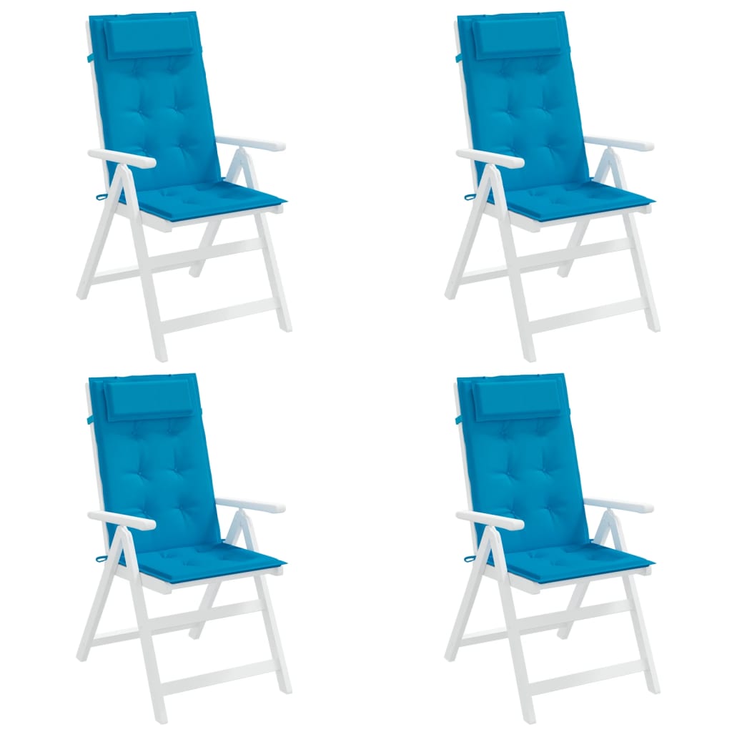 Four light blue Oxford fabric highback chair cushions in a pack.
