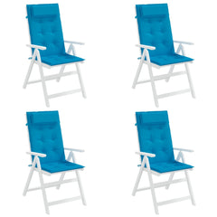 Four light blue Oxford fabric highback chair cushions in a pack.