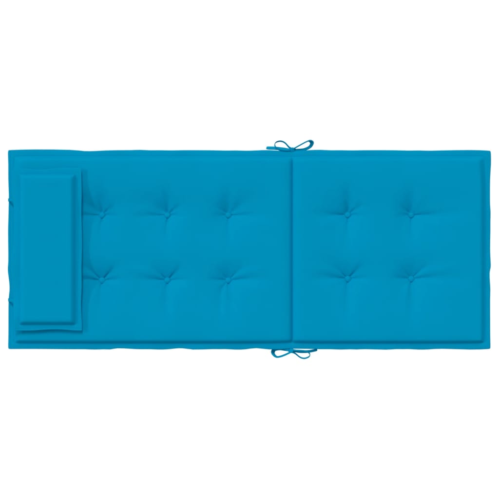 Six light blue Oxford fabric highback chair cushions with ties.