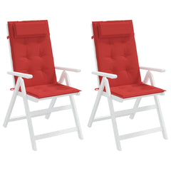 Two red Oxford fabric cushions for highback chairs, with ties and straps, 2-pack.